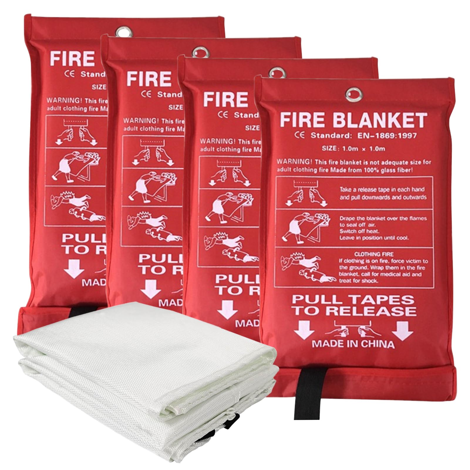 Ejoyous Couverture Anti-feu d'urgence en Fibre de Verre Ignifuge, Couverture Anti-Incendie 39x39, Tissu Réutilisable pour la Maison, la Cuisine, la Voiture, Utilisation d'urgence (4 Paquets)