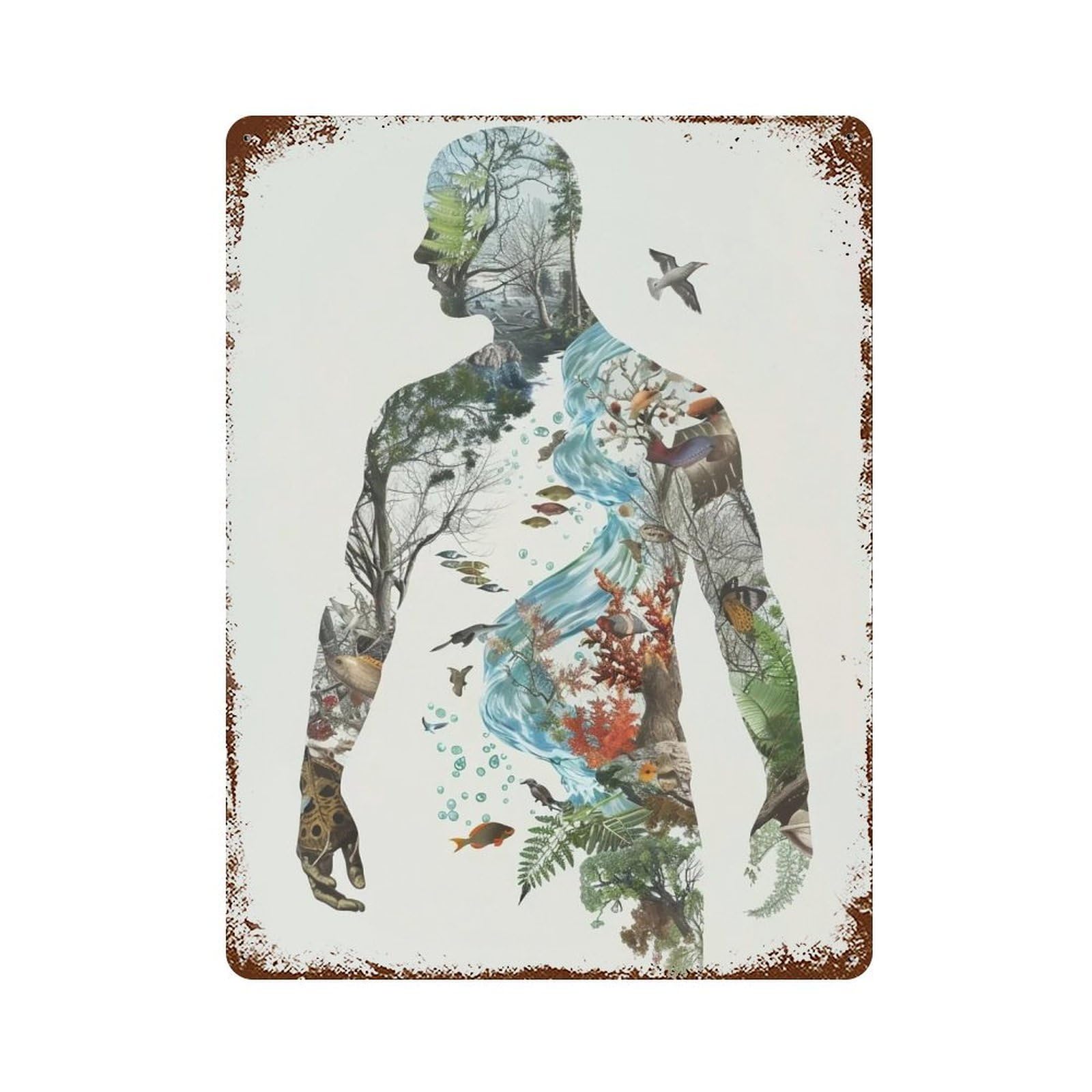 Wihyrtui Style Whimsical Integrated Nature Human Motif 02 Wall Retro Iron Metal Tin Sign Vintage Art Poster Modern Home Cofffee Club Art Bar Shop Decor 40X30cm