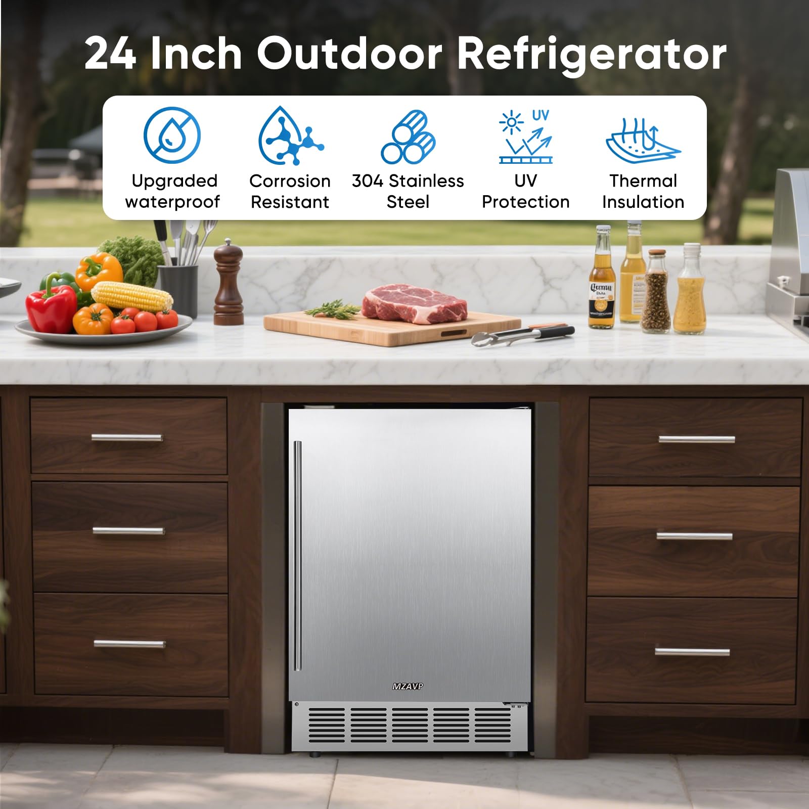 Mzavp 24 Inch Outdoor Beverage Refrigerator, Stainless Steel Beverage Fridge 180 Can Under Counter Built-In/Freestanding, Waterproof, Fast Cooling, Low Noise - Outdoor Refrigerator For Home And Patio on Fridge.com - View 5