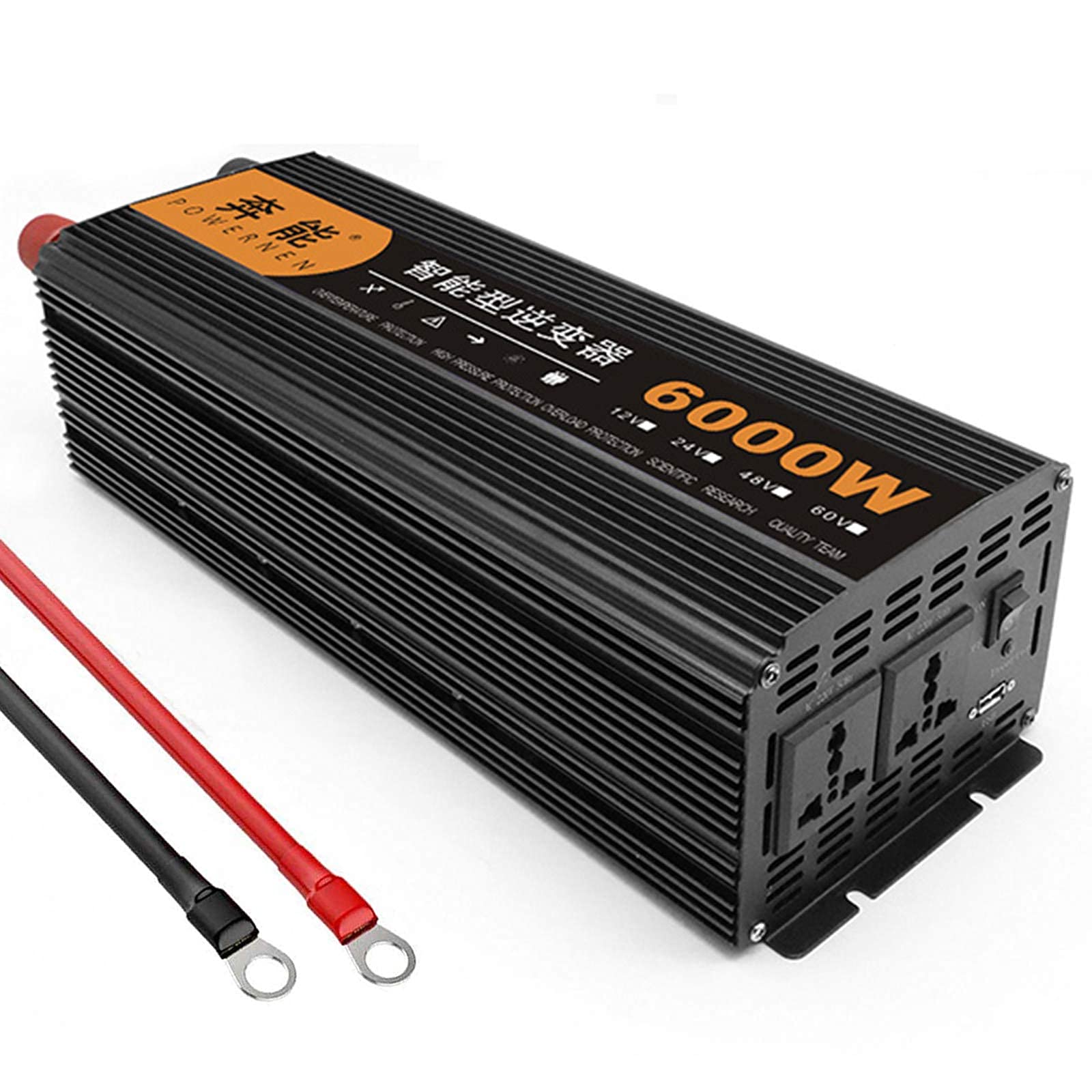 New Pure Sine Wave Power Inverter 3200W 4000W 5000W 6000W 8000W 9000W 12000W 15000W Peak DC 12V/24V to AC 240V Sine Wave Converter with Dual AC outlets& for USB Port,12V-5000W (12V 6000W)