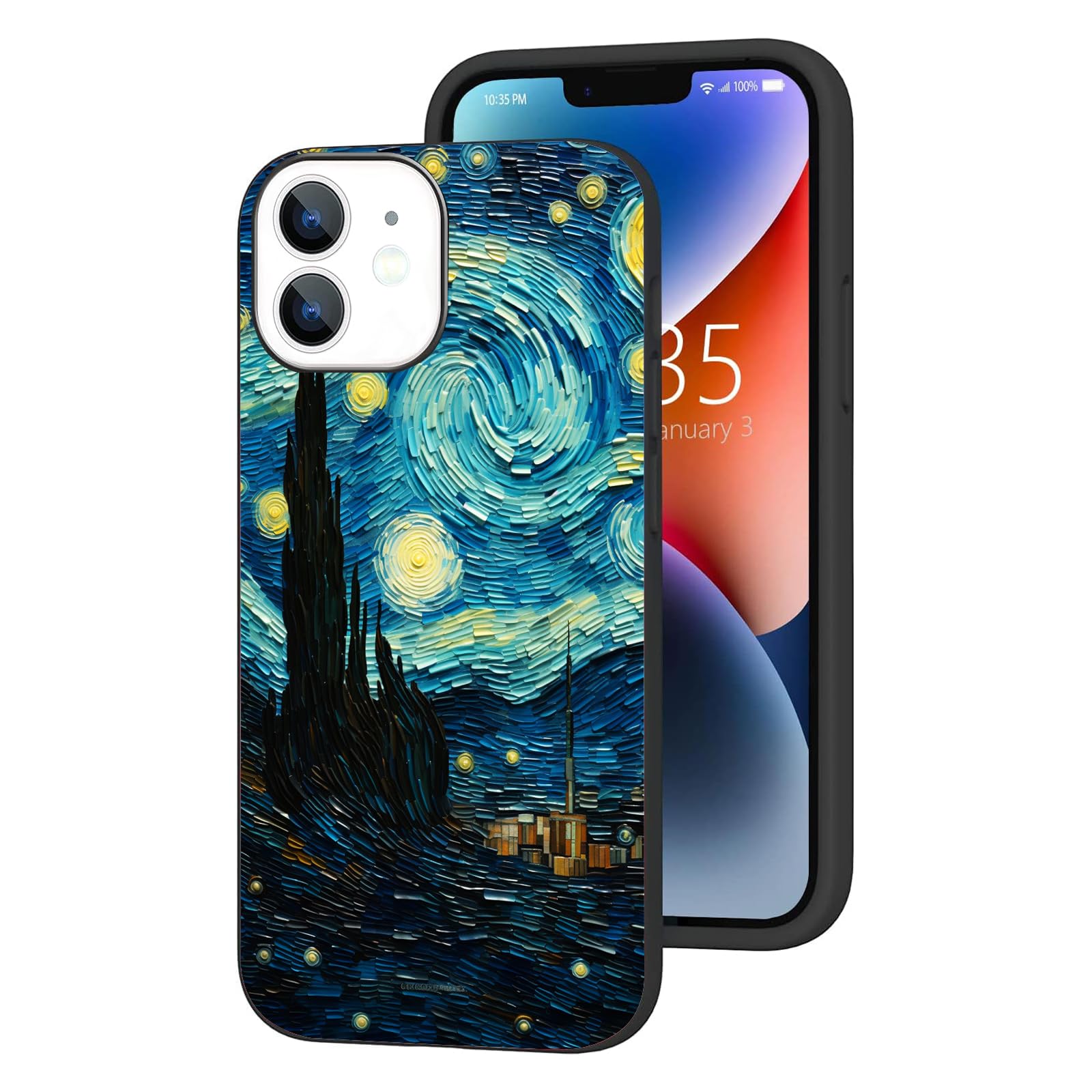 ZHEPAITAO Compatible with iPhone 12 Case iPhone 12 Pro Case - Impressionism Twist Starry Night Protective Case with Unique Design for Women Girls