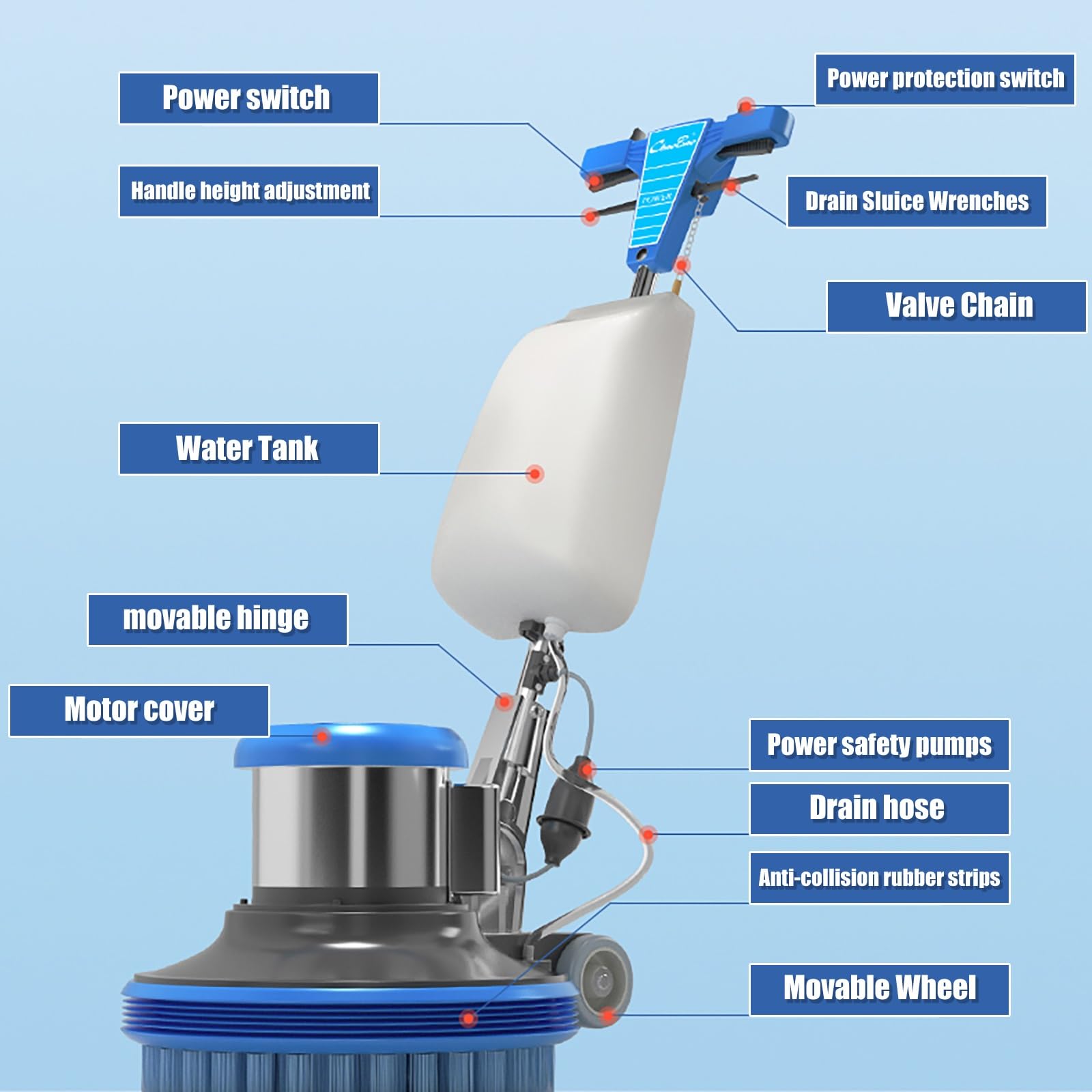 Máquina limpiadora de alfombras de limpieza profunda, tanque de agua de 8 L, motor de 1100 W para una limpieza eficaz en entornos comerciales