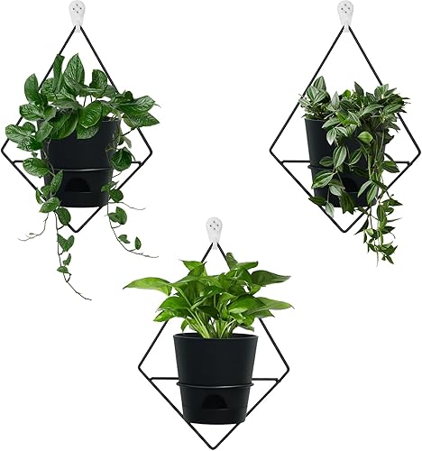 Miniatura 1 de Koalaime Juego de 3 macetas colgantes con colgador geométrico de metal para plantas, moderna maceta montada en la pared para suculentas, plantas de
