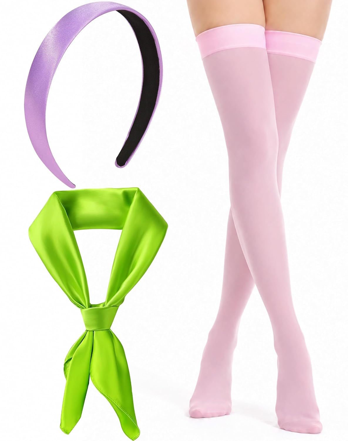 MUKOSEL Halloween Costume for Women with Headband Green Scarf High Socks