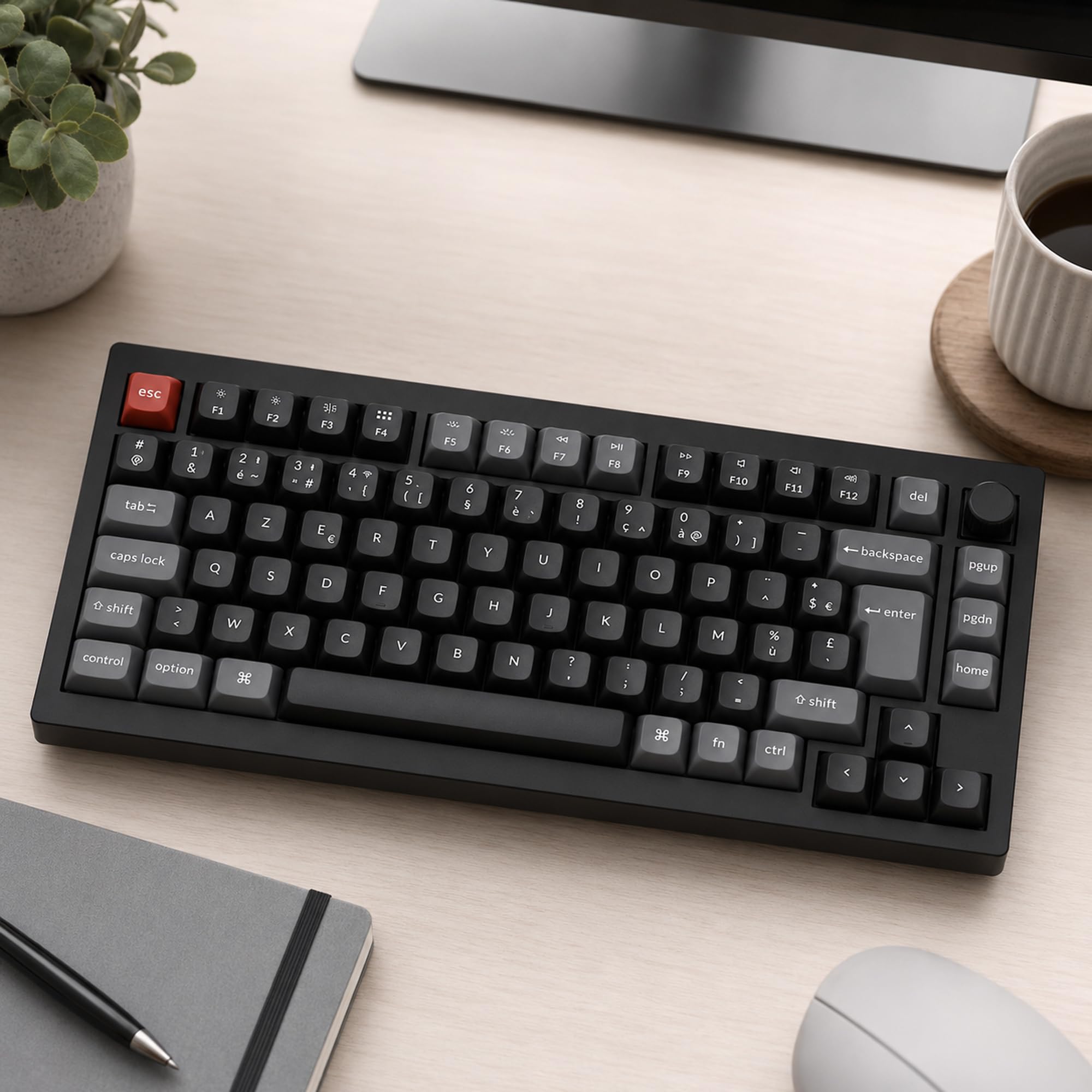 Keychron V1 Ultra 8K Clavier Mécanique sans Fil 75% Compact, 2.4GHz/Bluetooth 5.3/USB-C, Touches PBT OSA, RGB Personnalisable, Switches Marron Pom Hot-Swap pour Mac/Windows/Linux (Disposition AZERTY)