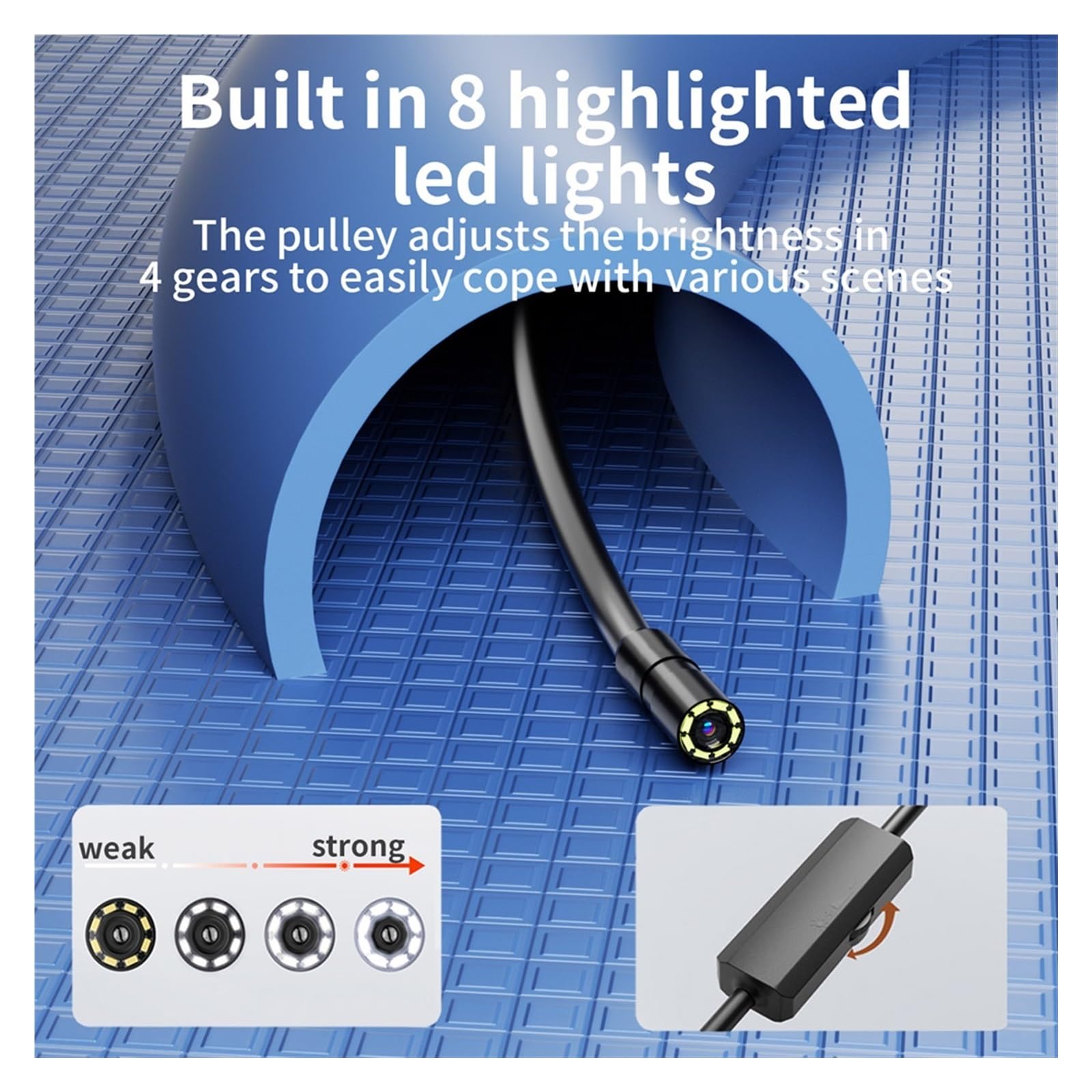 Kamera Endoskopowa 8MM Samochody Endoskopowa IP68 Wodoodporna 8 Diod LED Kontrola Boroskopowa Profesjonalna Kamera Inspekcyjna(10m,Rigid Cable)