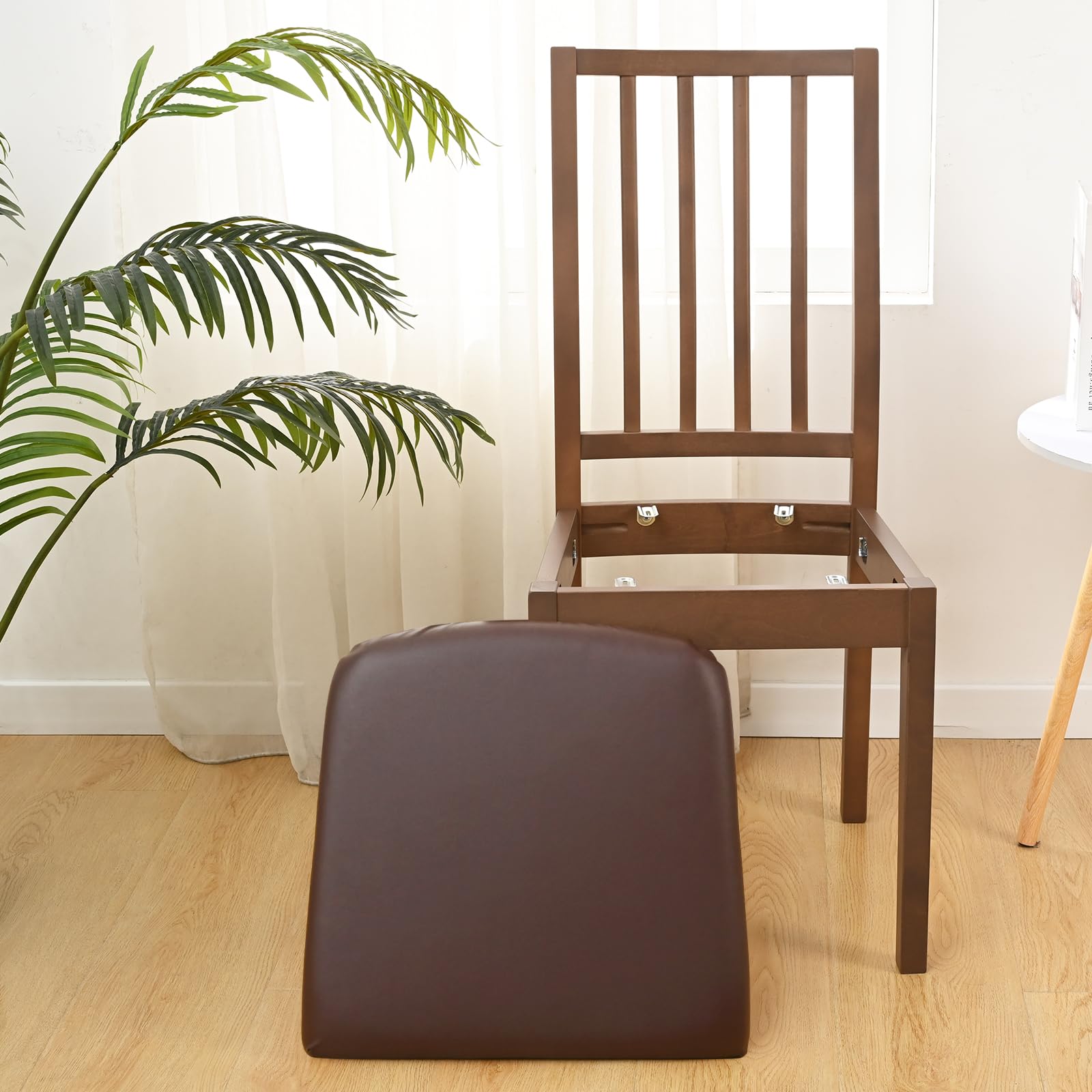 Alishomtll Set di 4/6 coprisedili in PU, in pelle stretch, impermeabili, rimovibili e lavabili, per sedie da pranzo, per sala da pranzo, cucina, matrimonio, giardino, ufficio (colore caffè, 6 pezzi)