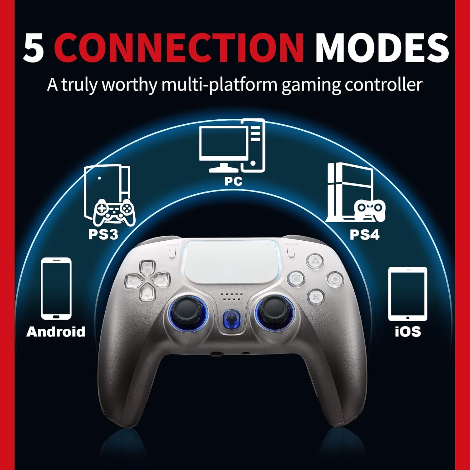 NBCP For PS4 Wireless Controller, Compatible With PS4/PS3/PC/iOS/Android,Six-Axis Gyroscope, Dual Vibration,1200mAh Battery,Dual Hall Effect Triggers,Touchpad,Turbo Function (Grey)
