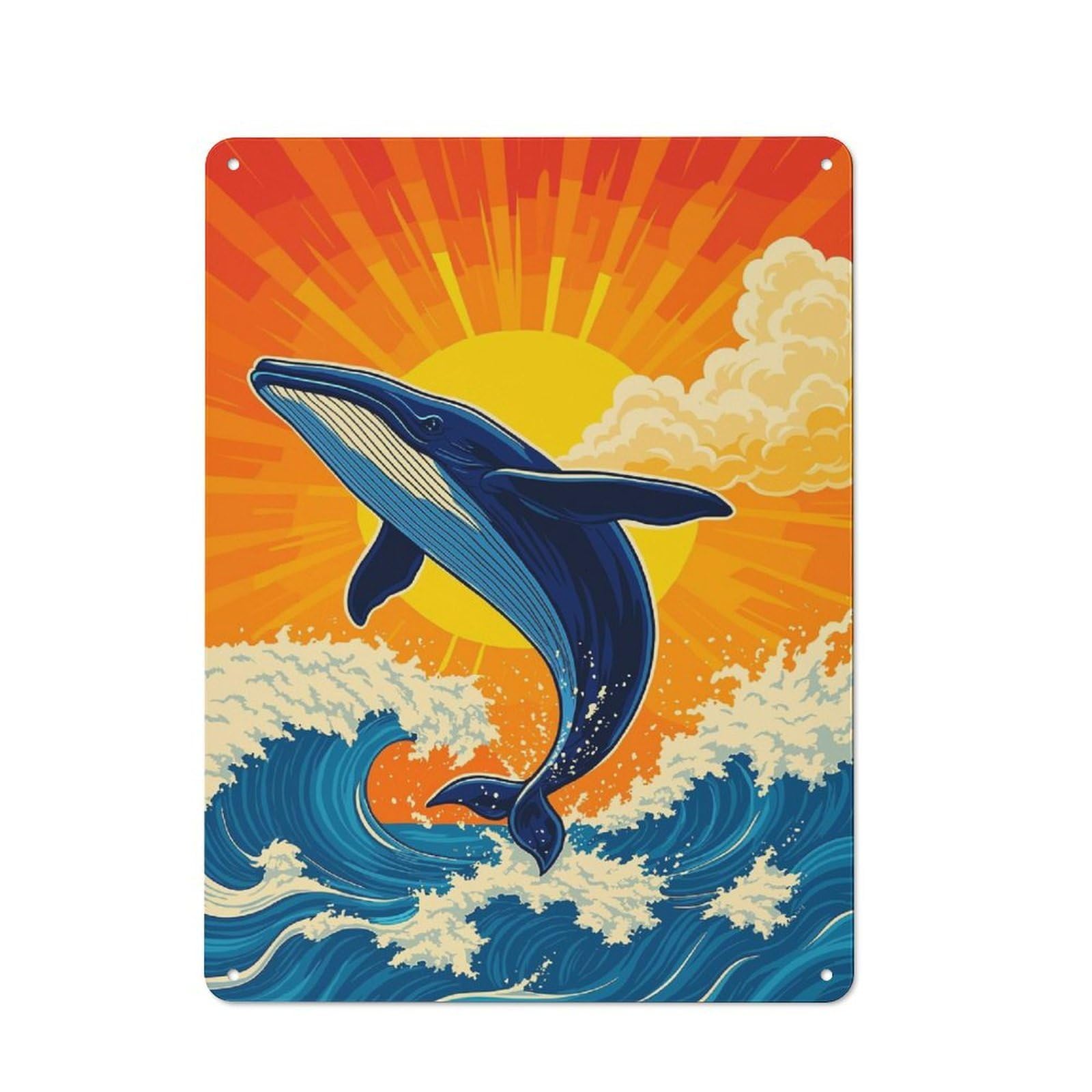 Junmoney Whale Breaching Ocean Waves At Sunset Vintage Tin Sign 40X30cm With For Living Room Or Hallway, For Living Room Decor Lovers