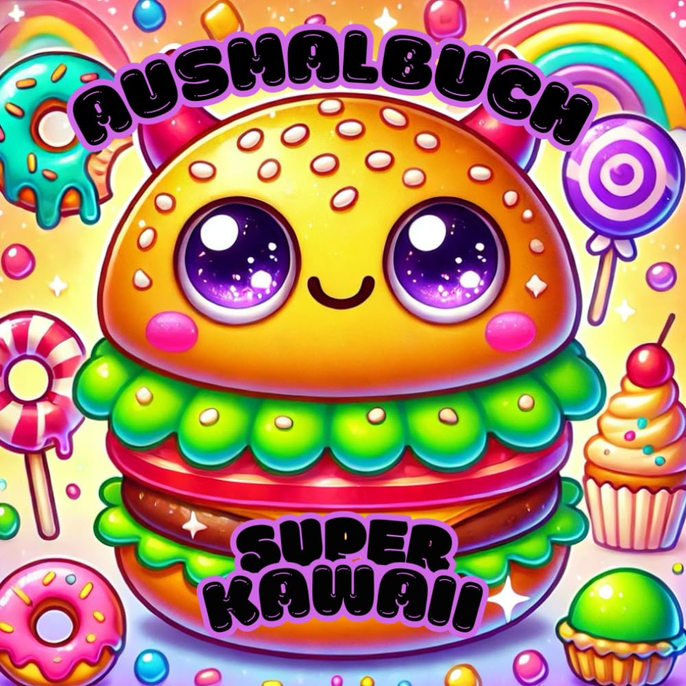 Kawaii Ausmalbuch: Super süßes Malbuch, über 40 coole Motive von Essen, Snacks, Getränke, niedliche Lebensmittel, für Stressabbau, Kreativität und Entspannung