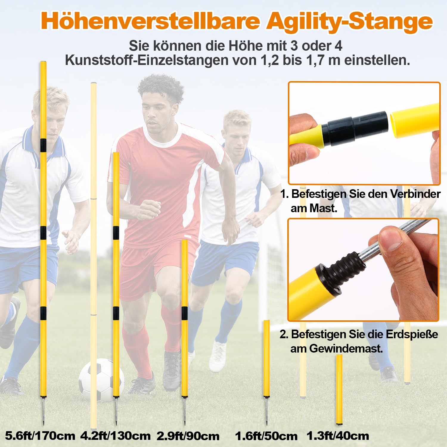 Fußball Trainingsset Mit 6 Agility Bars, Koordinationsleiter Fußball Und 10 Hütchen - Perfekt Für Speedtraining, Fußball, Basketball & Mehr - Hellfarben Für Bessere Sichtbarkeit