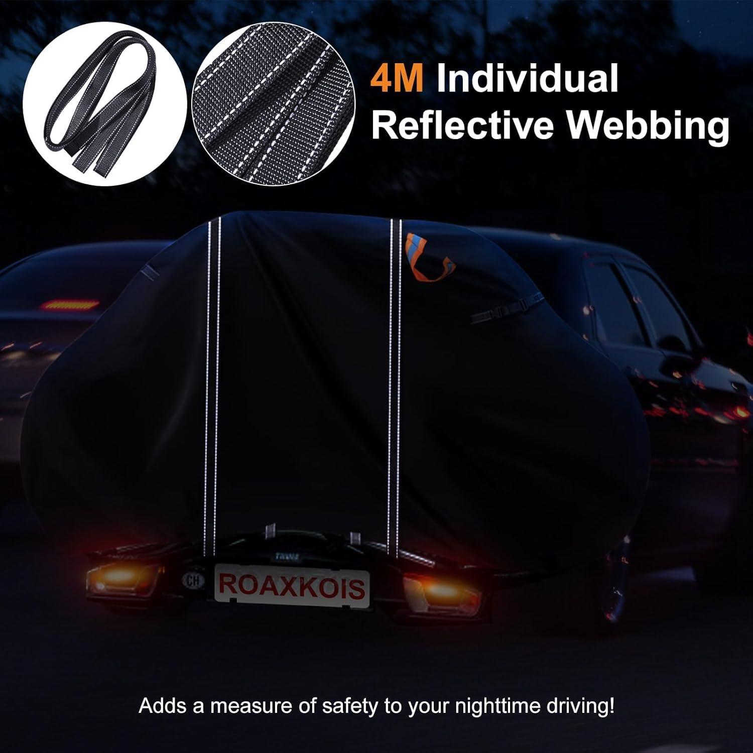 Bike Cover for Transport 2 Bikes - 600D Oxford fabric, PU coating, Waterproof & Heavy Duty, with 4m Reflective Webbing, Bicycle Rack Covers for Car Hitch Travel Storage