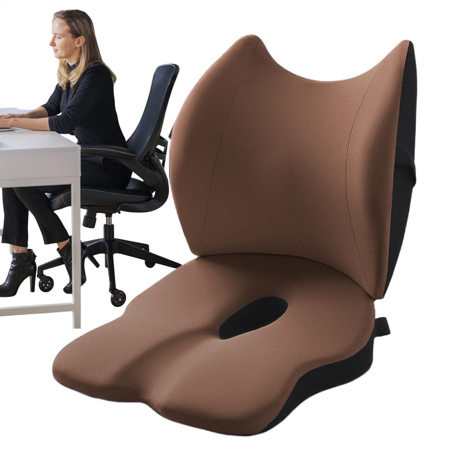 Cojín De Asiento con Respaldo Almohada Ergonómica Soporte Lumbar Respaldo
