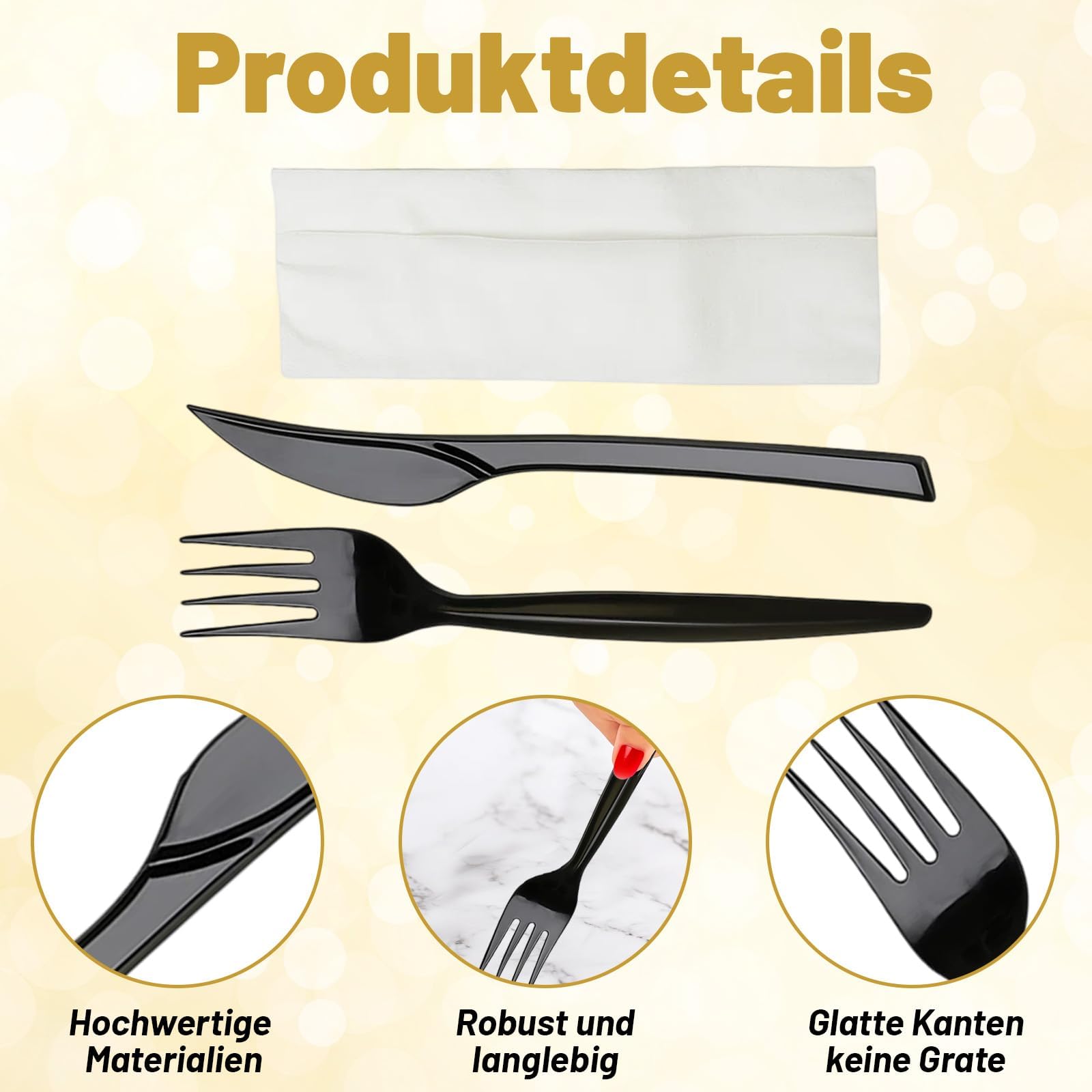 Set di posate in plastica, 90 pezzi, con forchette in plastica, coltelli in plastica e tovaglioli di carta, imballaggio indipendente, per feste di famiglia (coltelli, forchette/tovaglioli di carta, 30