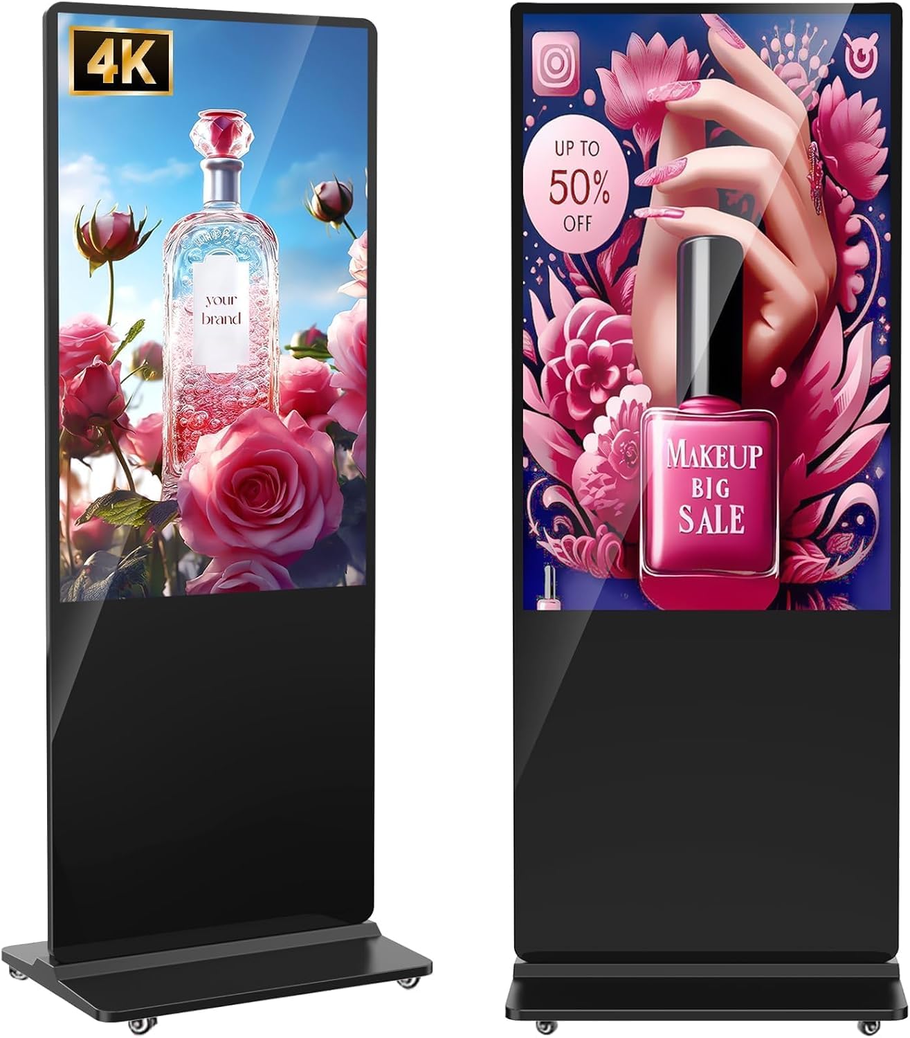 YCKJNB 55 inch 4K Digital Display Screen, Digital Signage Display Kiosk, Portable Vertical Monitor, IPS LCD Screen Media Player, Digital Menu Display, Support WiFi, HDMI, USB
