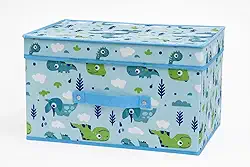 Caixa Organizadora Infantil com Tampa, Estampa Dinossauros, Dobrável para Brinquedos e Acessórios, Azul