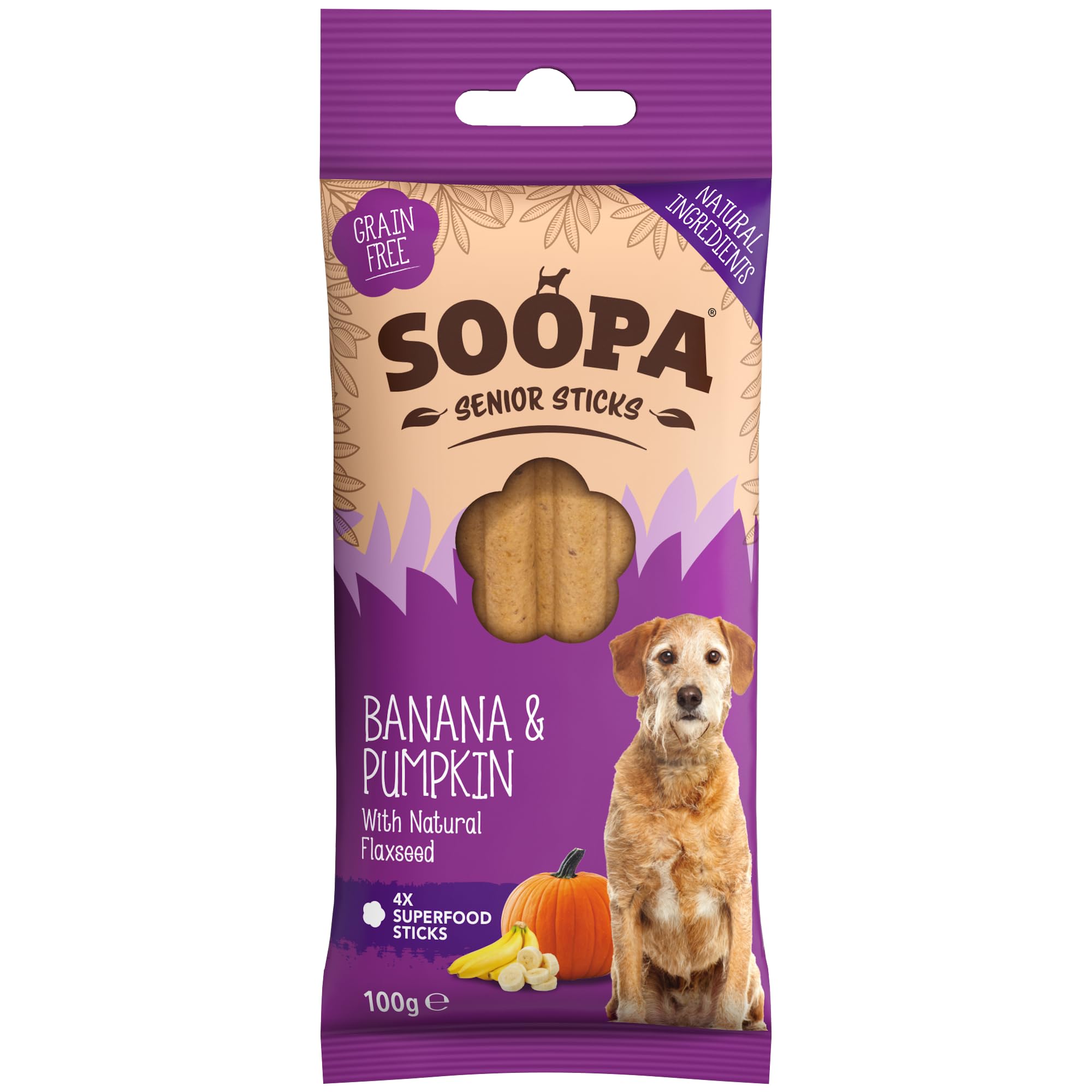 Soopa Senior Banana Pumpkin and Flaxseed Dental Sticks 100gm