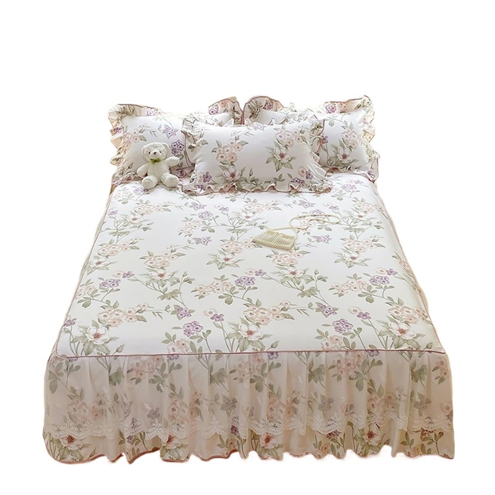 Ruffled Bed Skirt 1pc Bed Skirt Floral Style Bedspread Ruffles Cover Single/Queen/King Size Mattress Protector (No Pillowcase)(Color-09,SKing 200x220cm 1pc)