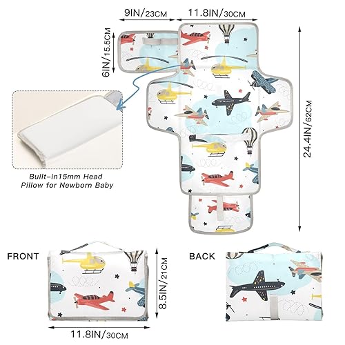 Miniatura 4 de Cambiador portátil de avión de transporte aéreo para bebé unisex niño pequeño, impermeable, plegable, cambiador de bebé con almohada y correa para