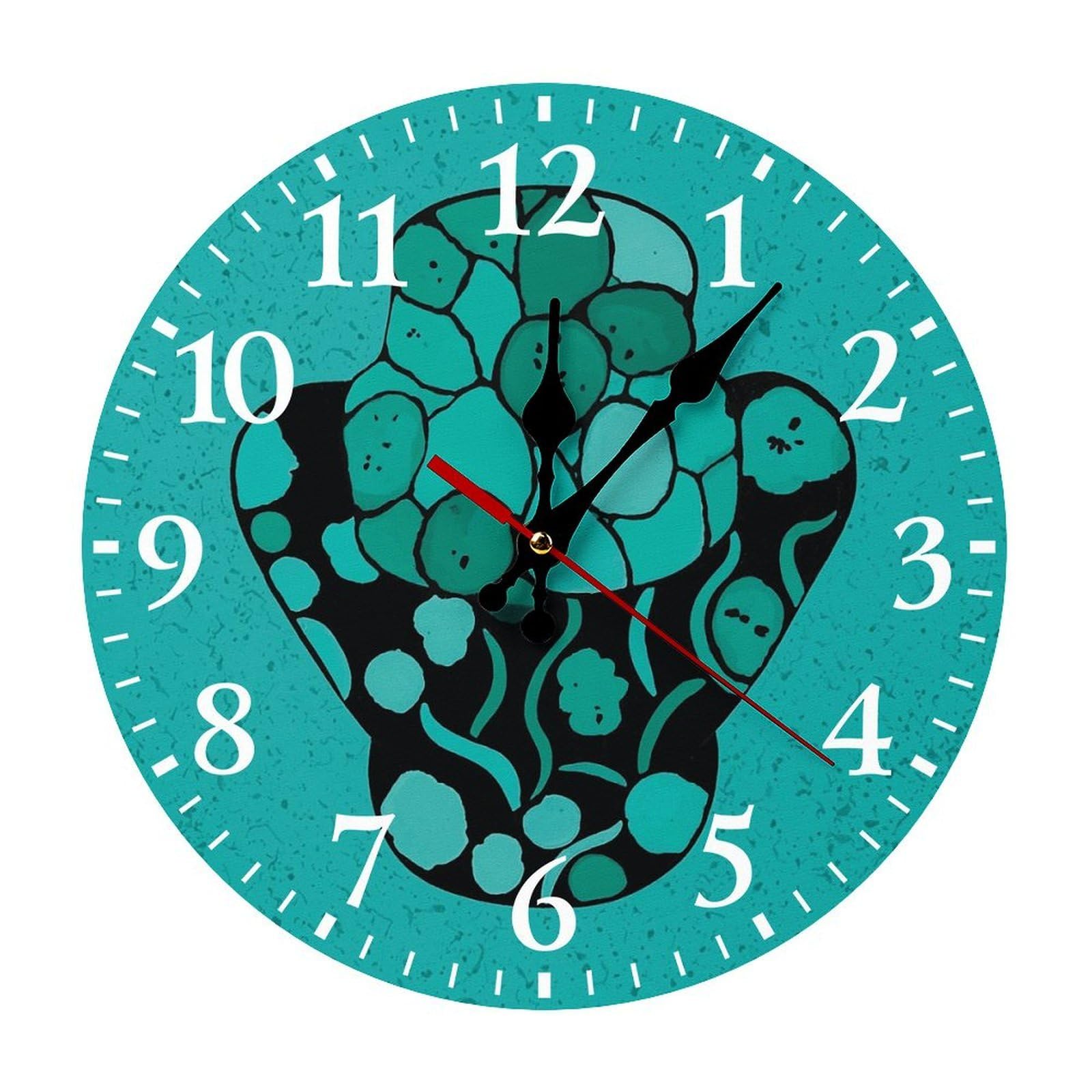 QMNLKH Turquoise and Black Wall Clock for Home, Battery Operated Clock for Hotel, Round Wall Clock with Arabic Numerals White, Easy to Read, Non-Ticking Clocks for Living Room 25 * 25cm
