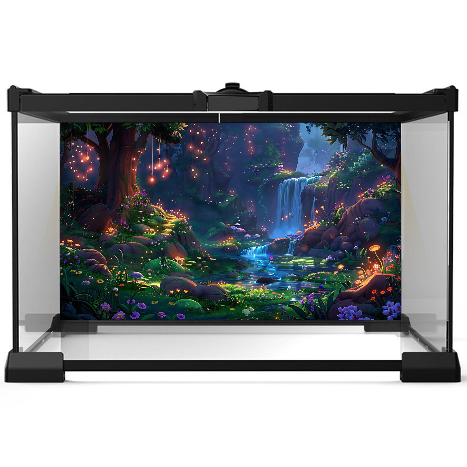 Waterfall Jungle Aquarium Background Fantasy Magic Forest Landscape Rainforest Style Terrarium Backdrop Tropical Flowers Mushrooms Stream Fish Tank Background Wallpaper Poster Decors Vinyl 36x18in