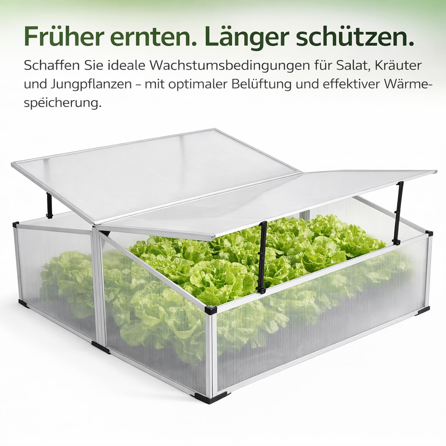 Mojawo XXL 1,21QM Fläche Alu Frühbeet mit Doppeldach 120x100x40/30cm Gewächshaus Frühbeetkasten Tomatenhaus Treibhaus