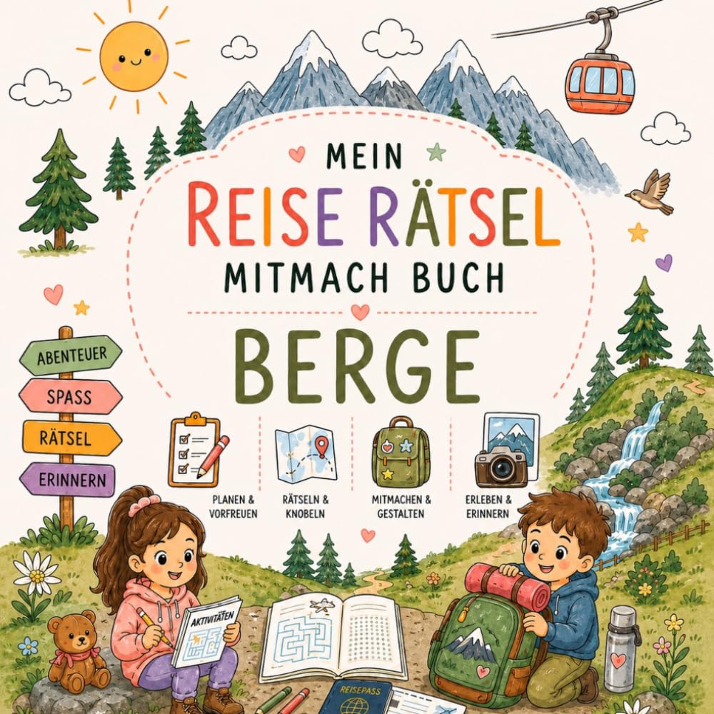 Mein Reise Rätsel Mitmachbuch BERGE: Reise Rätselbuch für Kinder ab 4 Jahren – Berge Mitmachbuch mit Rätseln, Spielen & Beschäftigung für unterwegs | ... Berge & Natur, Urlaub & Reisen | 4–7 Jahre