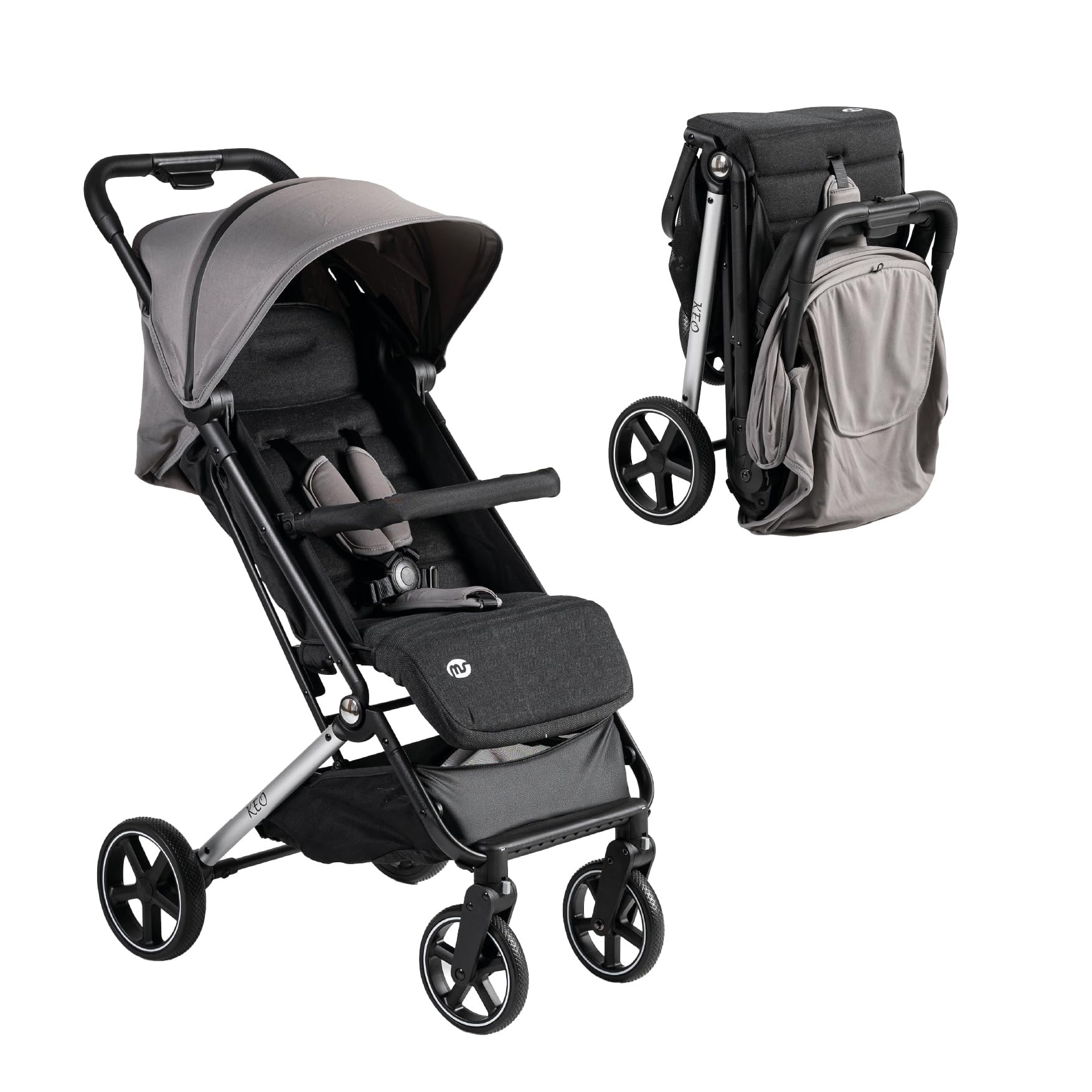 MS Keo Passeggino - Passeggino, Ultraleggero e Compatto - Fino a 22 Kg, Capottina Allungabile e Pieghevole tipo Libro (Grigio)