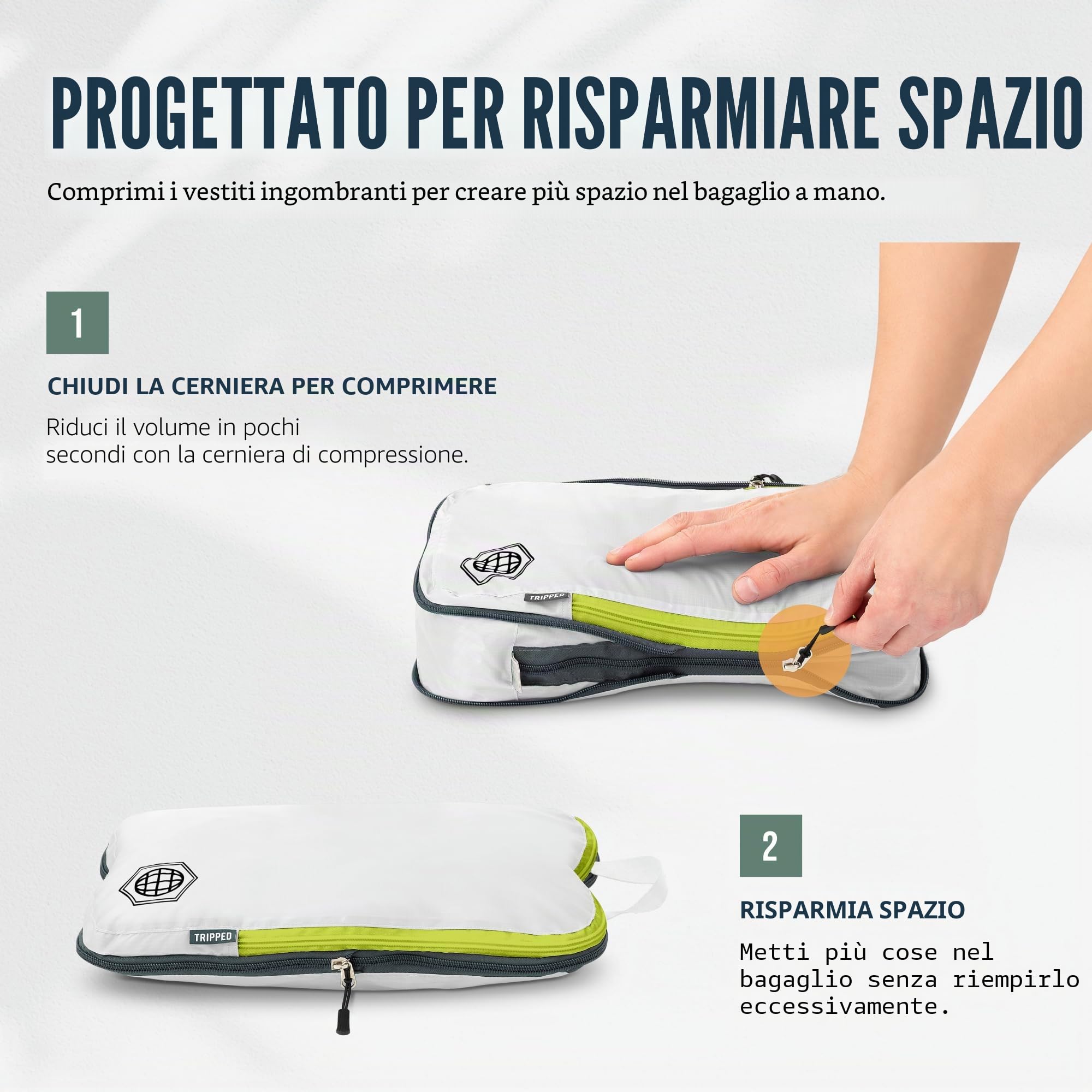 TRIPPED Travel Gear Compressione dell'imballaggio Set di cubi per durevole del viaggio-leggero Carryon borse Organizer con doppia cerniera di