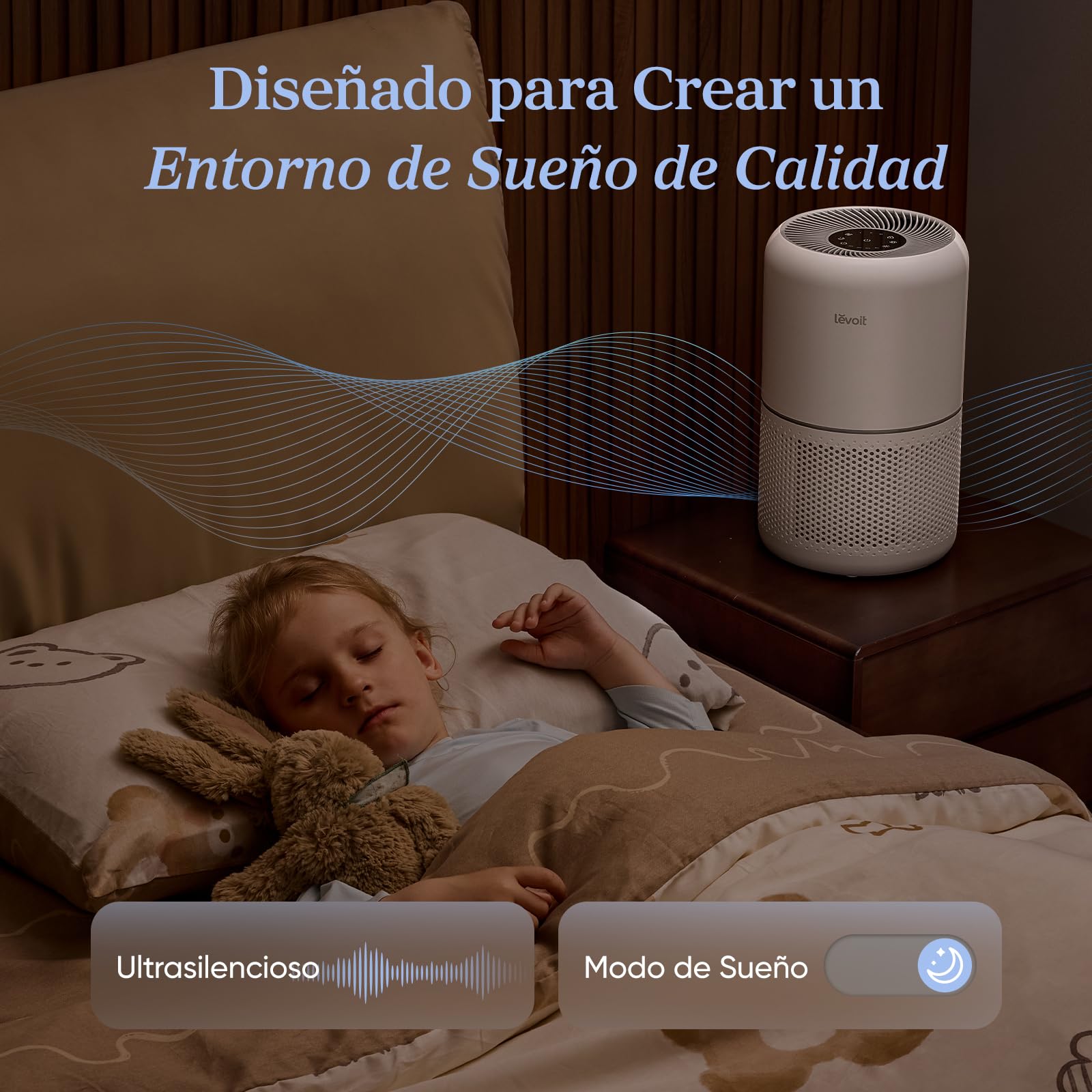 LEVOIT Purificador de Aire con Filtro Hepa, Purificador Aire Hogar para Alergias, Flitros Personalizados Elimina 99,97% del Polen, Polvo, Olores de Mascotas, Modo Sueño y Temporizador