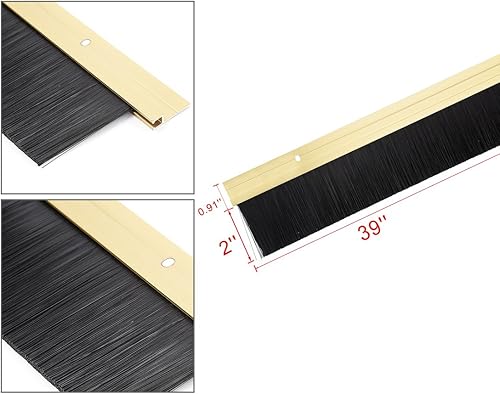 Miniatura 4 de uxcell Barrido inferior de la puerta aleación de aluminio en tono dorado con cepillo suave de silicona PP negro de 2 pulgadas, 39 pulgadas x 2.6
