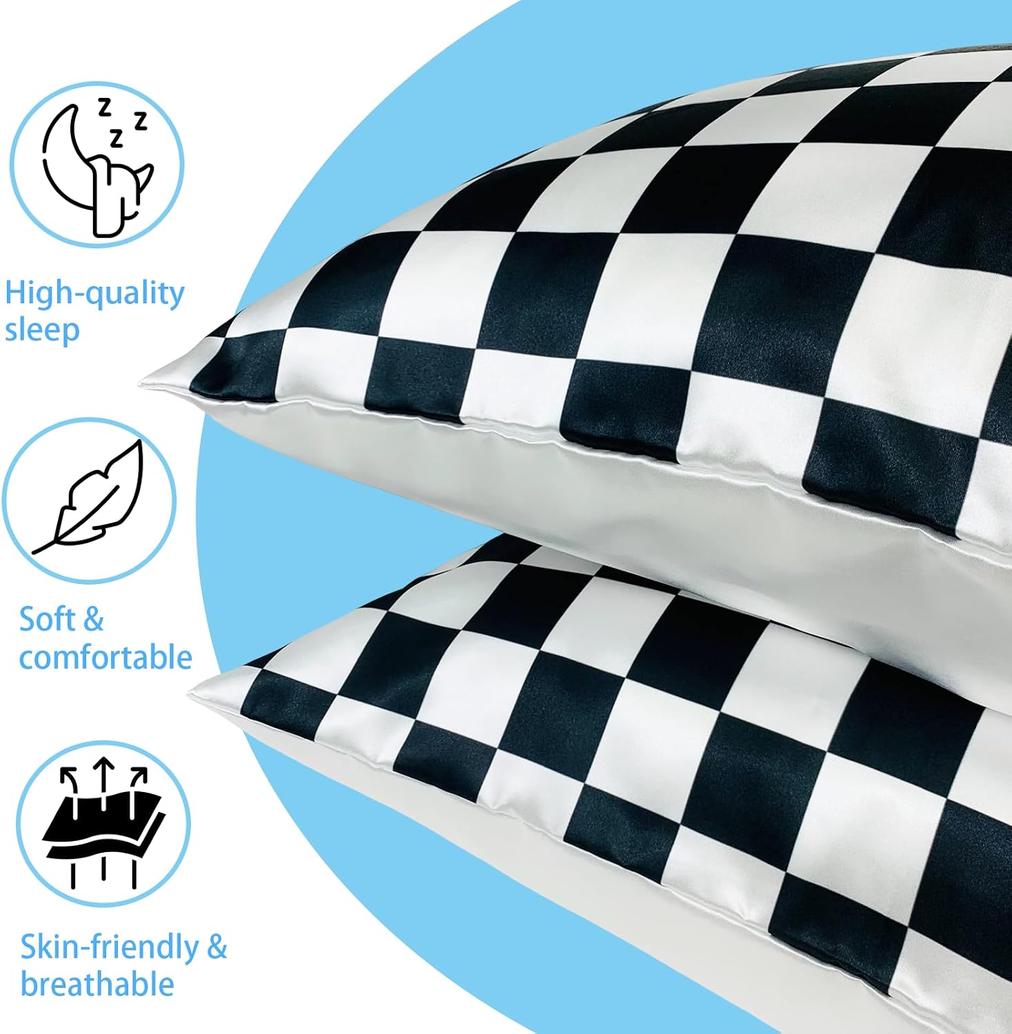 Crazy Bison Polyester Pillow Cases as Smooth as Silk, Camouflage Microfiber Pillowcases Set of 2, 20"x26" Standard Size, Soft Pillow Cover with Envelope Closure, 2 Pack (Black & White Checkerboard)