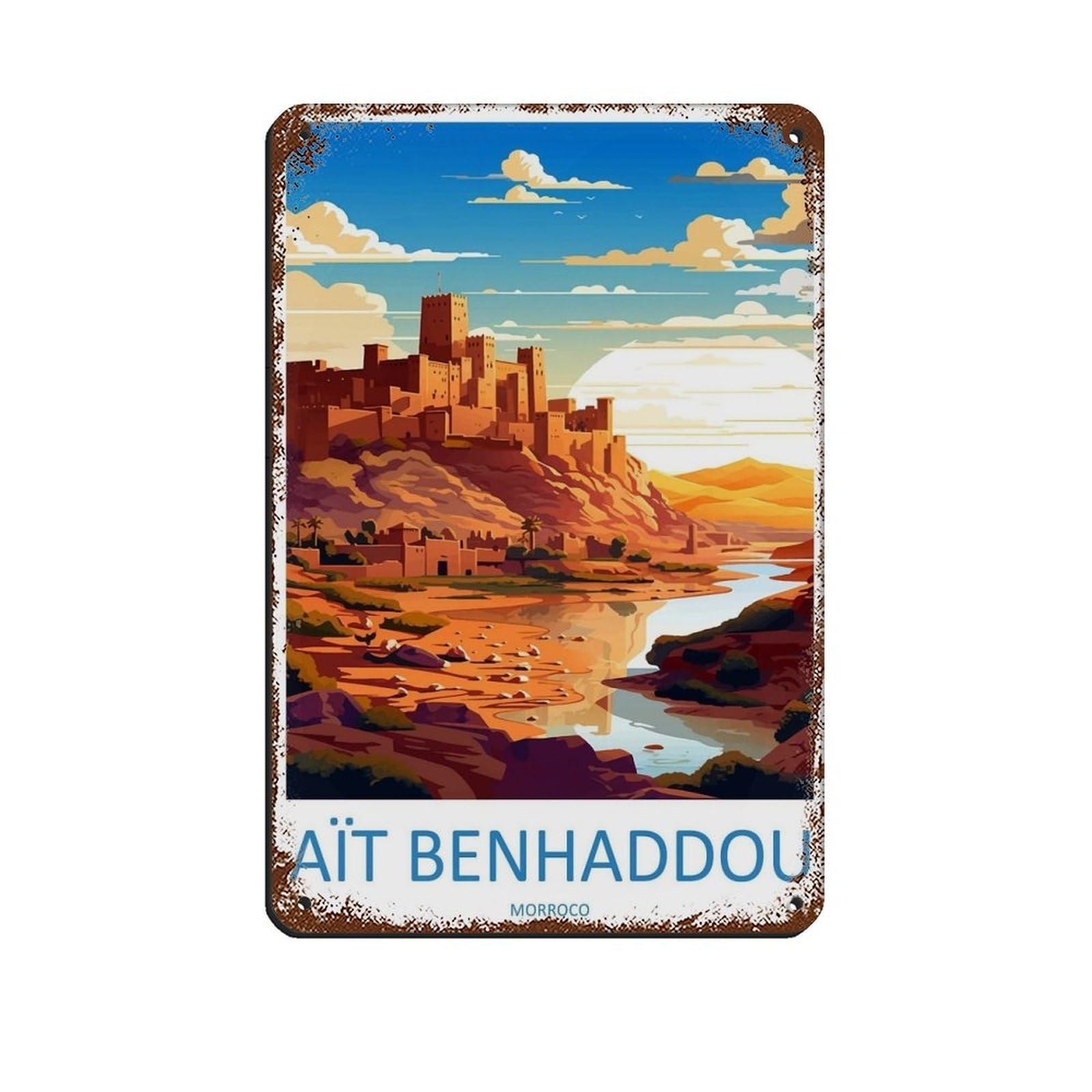 Aït Benhaddou Travel Art Morocco Art Gift (3) Retro Poster Metal Tin Sign Chic Art Retro Iron Painting Bar People Cave Cafe Family Garage Poster Wall Decoration 8x12inch(20x30cm)
