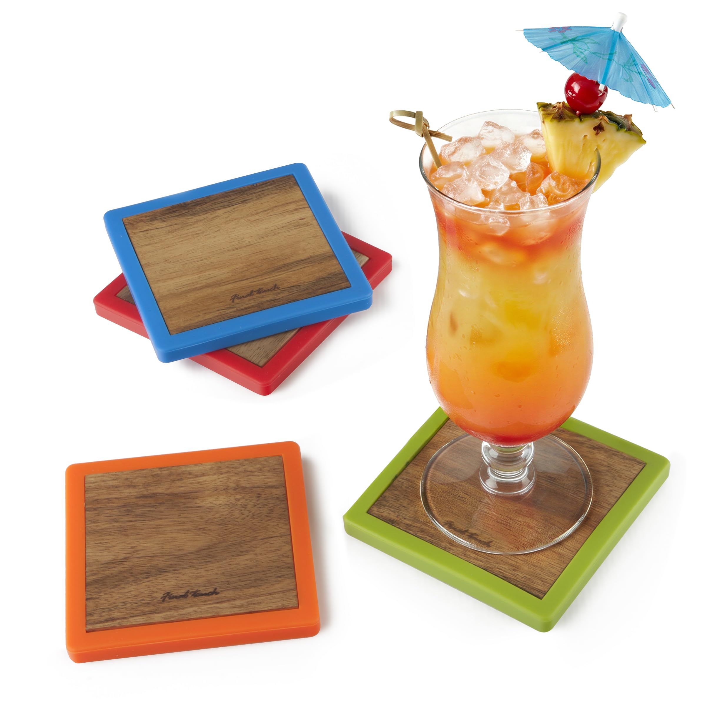 Sous-verres carrés en bois Final Touch | Lot de 4 dessous de verre naturels pour table