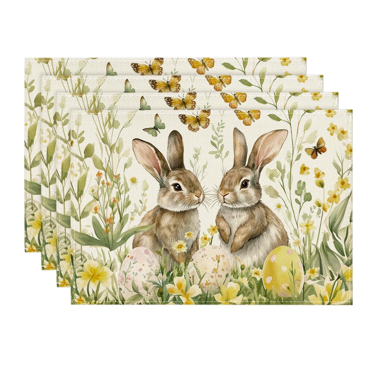 Artoid Mode Butterflies Flowers Easter Eggs Rabbits Easter Set of 4 Placemats, Spring Kitchen Table Decoration Indoor Holiday Party Decor 30x45 cm