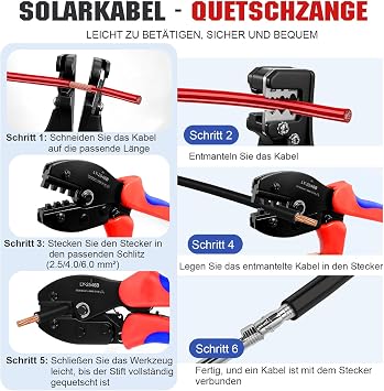 Solar Panel Connectors Kit with Crimping Tool,10 Pairs Male Female PV Connectors for 2.5/4/6 mm²(10-14 AWG), Includes Solar Crimper, Wire Stripper & 2 Spanners