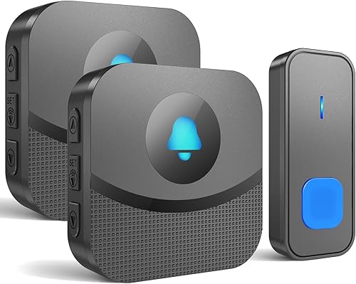SURFOU Timbre inalámbrico de fácil uso con 55 timbres de volumen ajustable, modo silencioso, rango de 1300 pies, timbres impermeables para hogares,