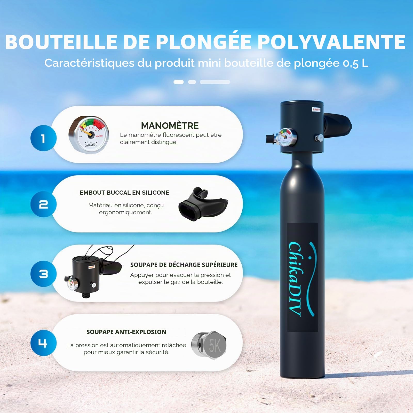 Mini Bouteille de Plongee Petite Bouteille Oxygène Plongee Respirateur Oxygene Plongee sous Marine Equipement Bouteille d'eau Recycleur Plongée