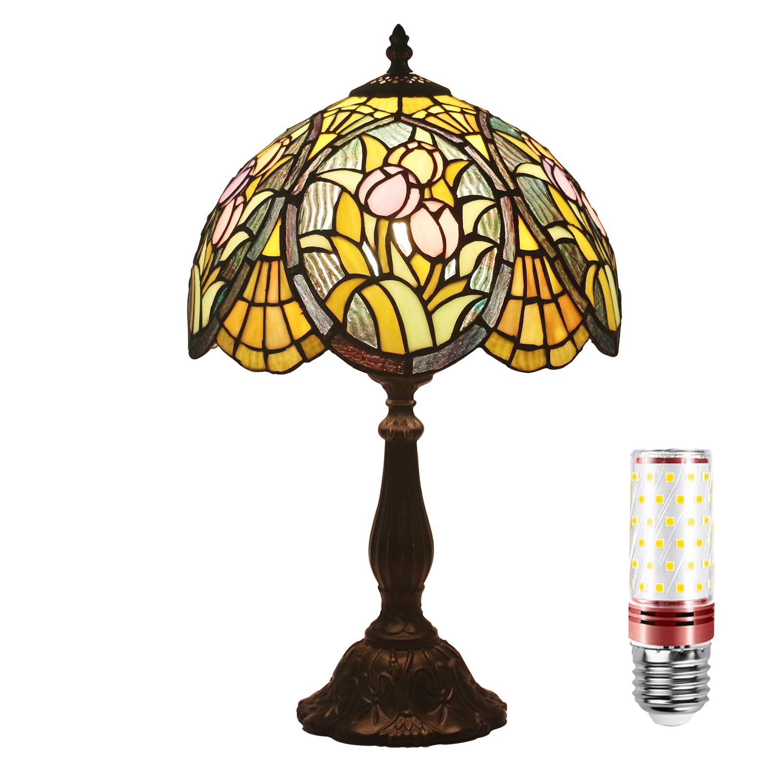 Aioneer Handmade Tiffany Style Stained Glass Lamp For Bedroom Nightstand And Living Room Decor-C
