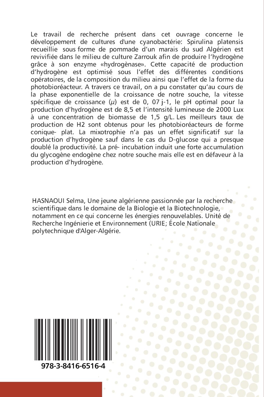 Optimisation de la production du biohydrogène par spirulina platensis