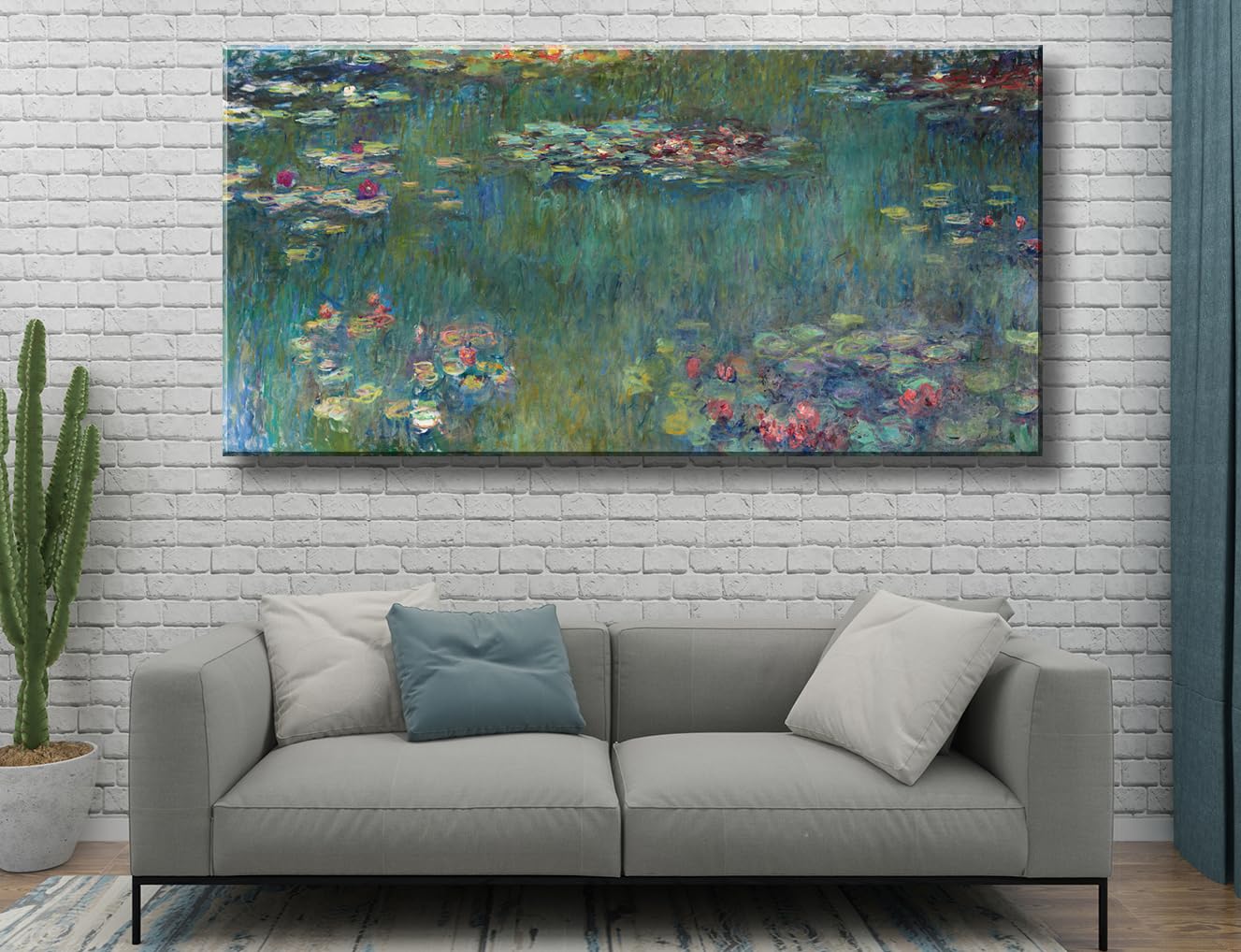 Large Water Lilies by Claude Monet Canvas Wall Art Famous Painting - Classic Canvas Art Wall Decor Picture Print with Framed for Home Office Wall Decor-20" x40"