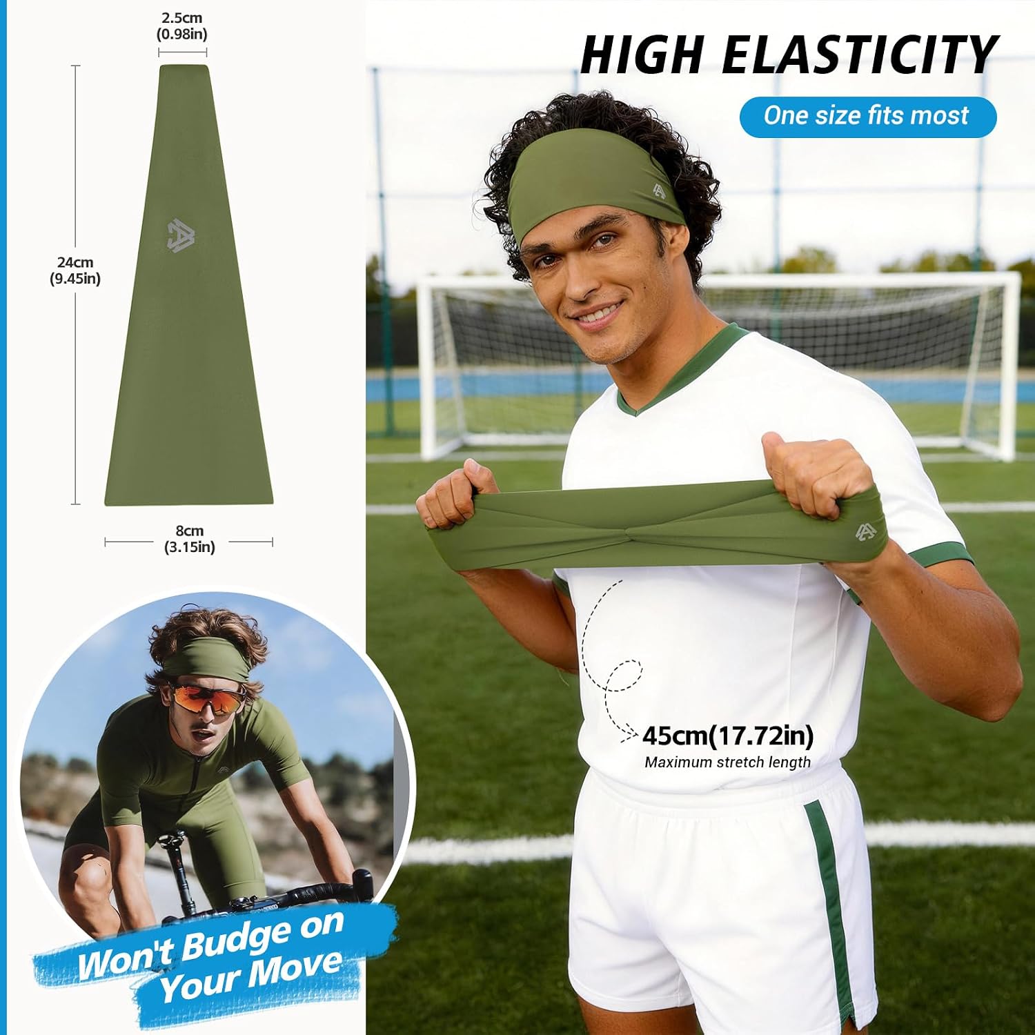 Awumbuk 5 Pack Running Headbands Exercise, Moisture Wicking Sweat Band Elastic Sports Head Band for Running, Cycling, Basketball, Soccer, Yoga, Men/Women