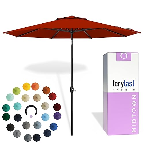 10-Year-No-Fade 9 Ft Patio Umbrella with Terylast Fabric, Auto-Tilt Aluminum