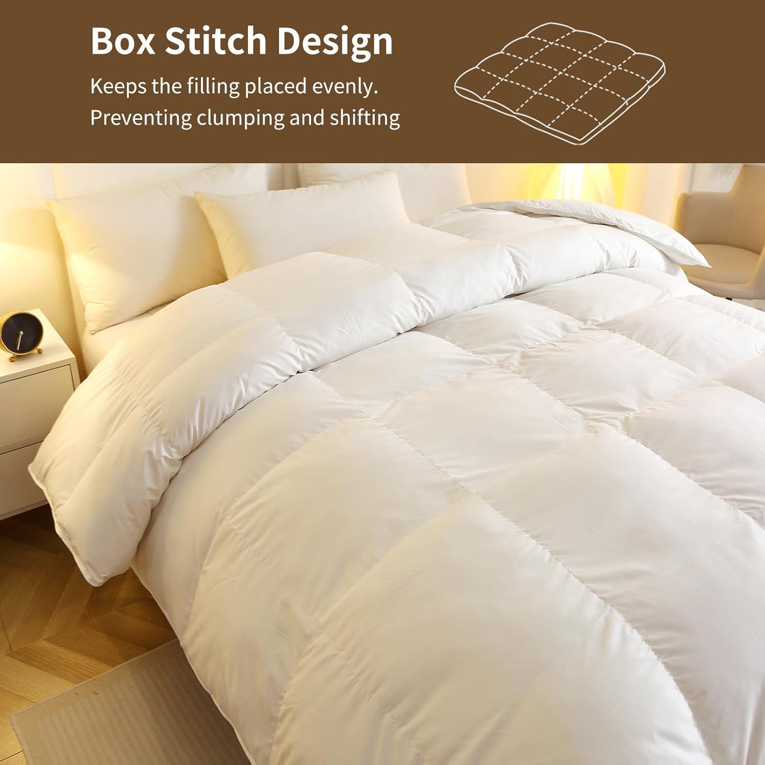 Luxury White Duck Feather Down Comforter,All Season Queen Size Bed Comforter - Bedding Comforter Duvet Insert - Quilted Comforters Duvet Insert with 8 Tabs - Winter Warm (White, Queen)