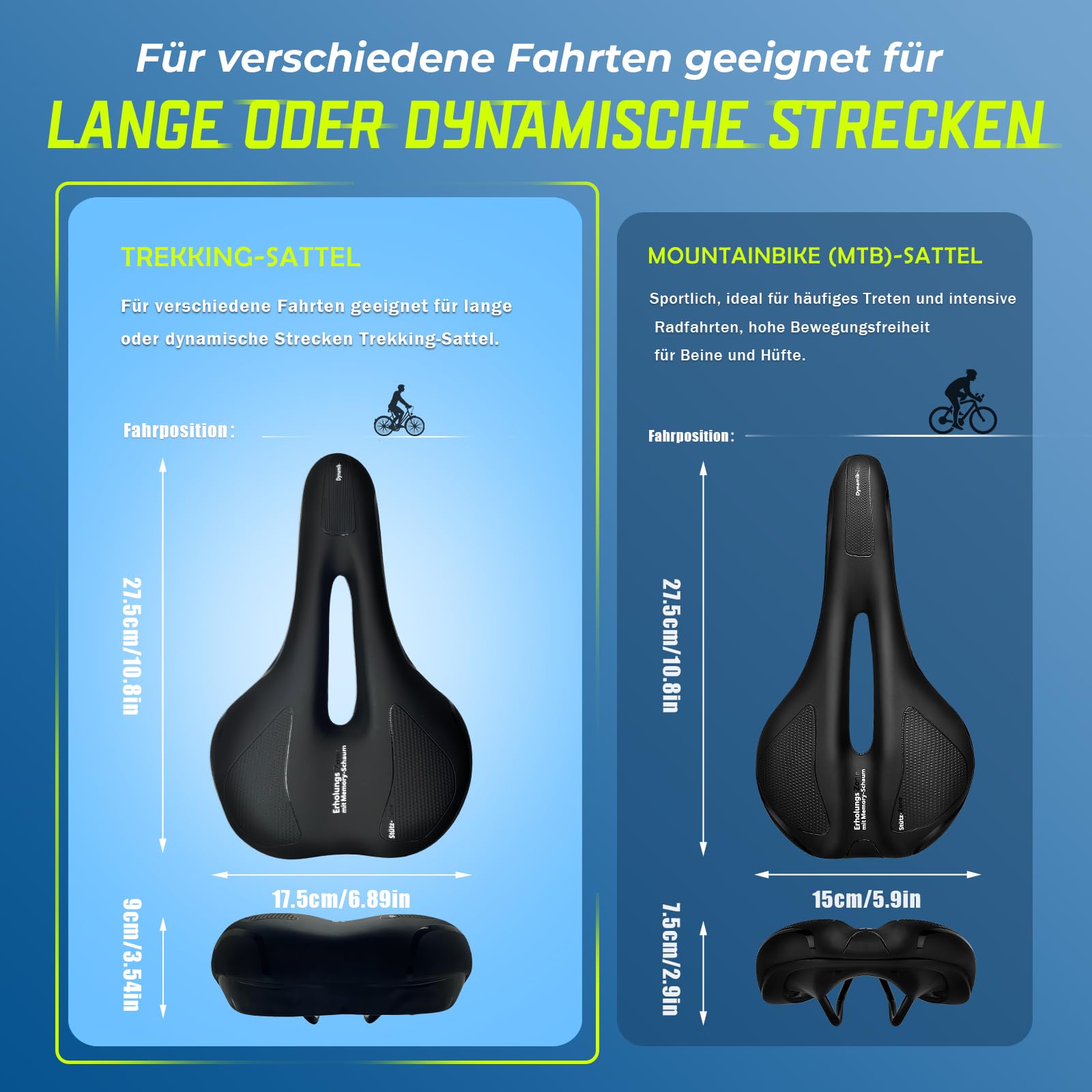 Fahrradsattel Herren & Damen Bequem Weich – 2026 Ergonomischer Fahrrad Sattel mit Optimierter Druckverteilung und Memory Foam, Sportlicher Sattel für MTB, Rennrad und Intensive Radfahrten