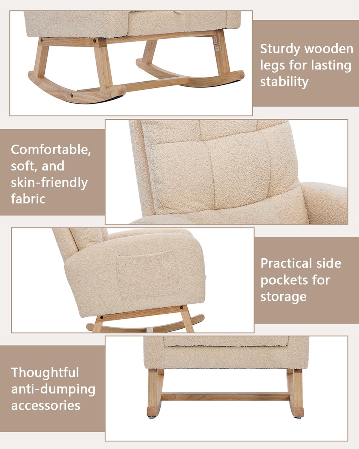 Billg Mecedora Lactancia con Reposabrazos y Bolsillos Laterales, Sillon Lactancia con Reposapiés, Poltrona Sala Muebles de Salon Dormitorio, Carga 100 kg