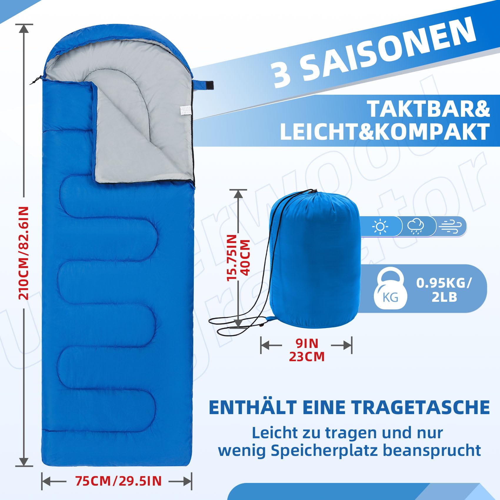 UnderwoodAggregator Schlafsäcke für Erwachsene und Kinder -Ultraleichter Schlafsack 3 Saison für kaltes Wetter,kompaktes Rucksack Camping-Schlafsack für Mädchen Jungen, leichte Schlafsäcke für Camping