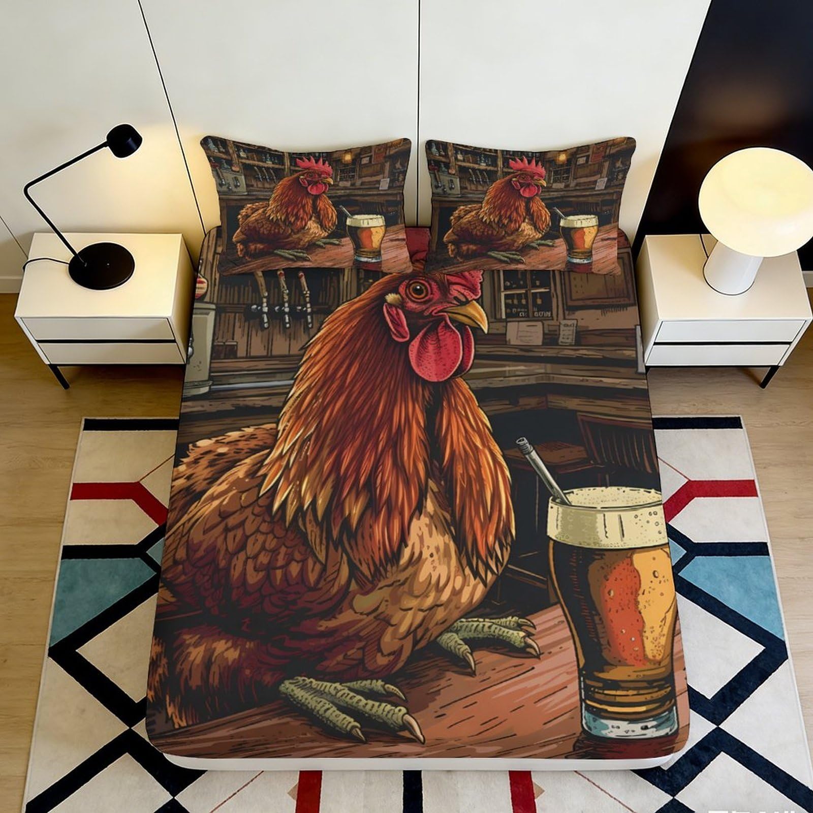 Pnayamiorkfel Style-6 3D Printed Chicken Bar Pub Fitted Sheet Microfiber Anti-Slip Bed Cover For Bedroom Dorm Mattress Protection Decor 90X200x25cm