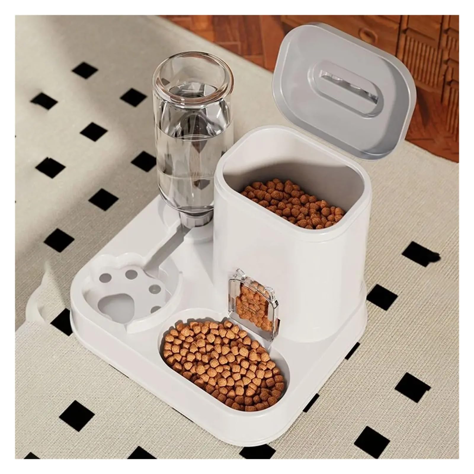 Distributore di acqua e cibo for gatti 2 in 1 grande capacità(Grey)
