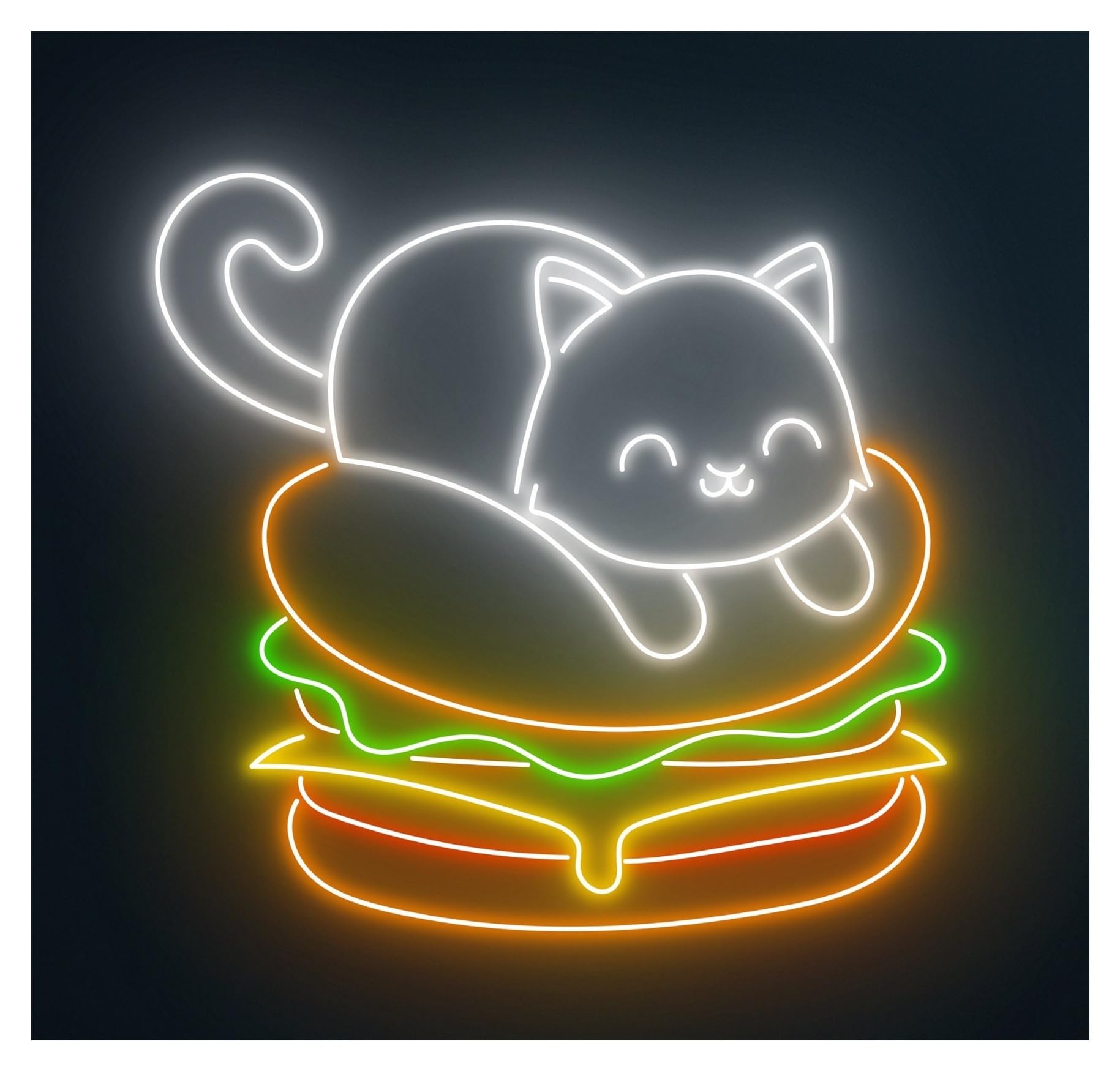 Wiszące neony artystyczne Neonowa Tablica Z Napisem "Buger Cat" Do Restauracji, Kuchni, Sklepu, Witryny Sklepowej, Wejście Firmy, 58cm